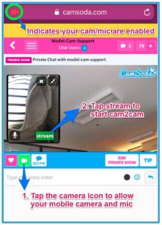 How to start cam2cam on CamSoda mobile site