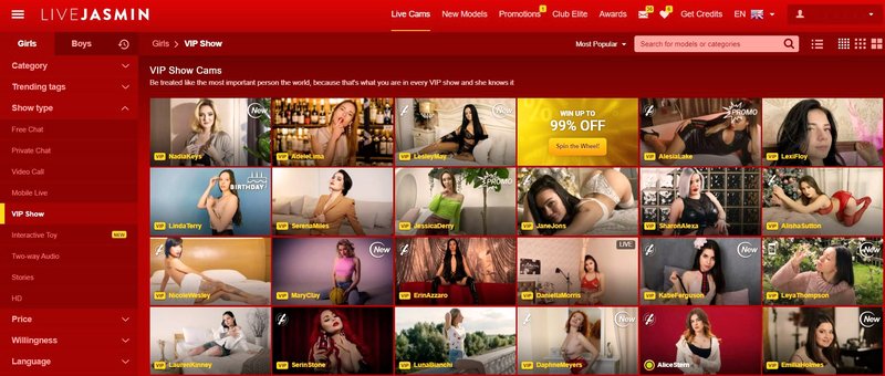 LiveJasmin offers a number of available show types for your live cam needs