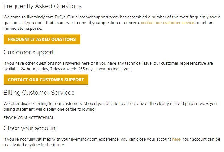 LiveMindy customer support section