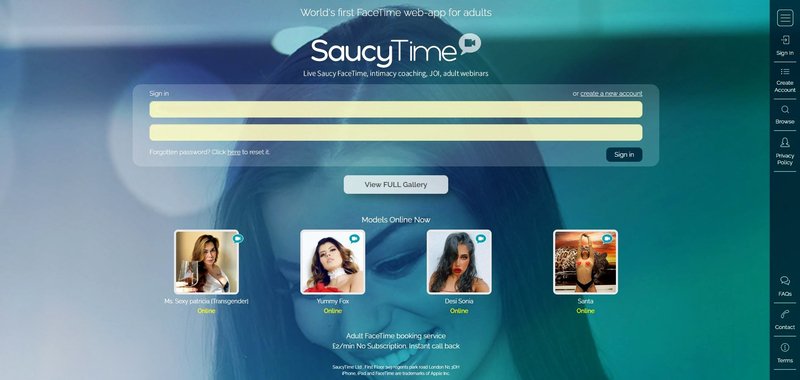 SaucyTime offers live FaceTime cam2cam sessions