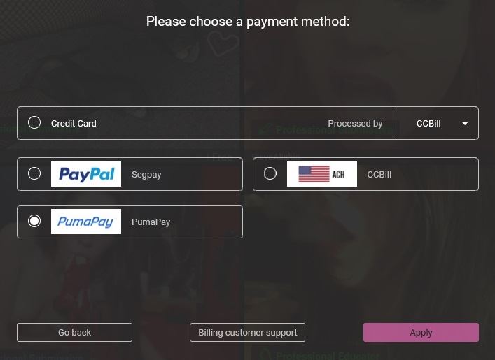 Payment methods on FetishGalaxy