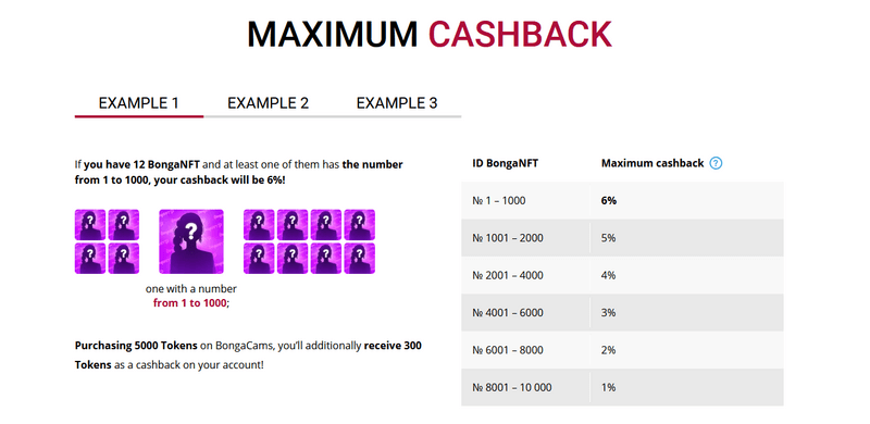 BongaCams CashBack NFT program offers a maximum cashback of 6%