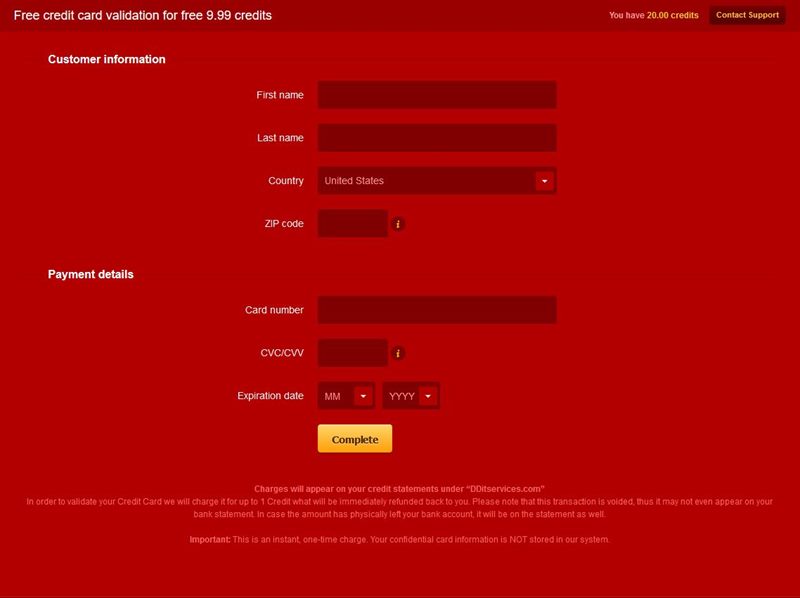 Credit card validation on LiveJasmin