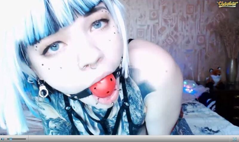 Ball gagged blue haired cam model