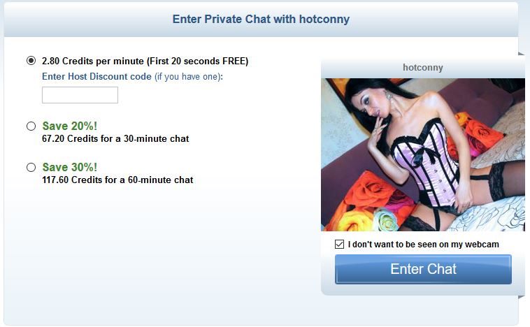 Screenshot of Video Chat Discount Options
