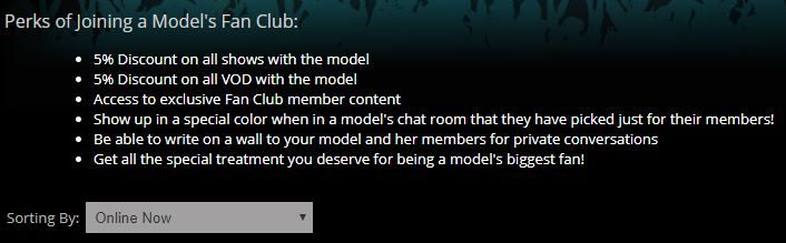 Fan club perks on Flirt4Free