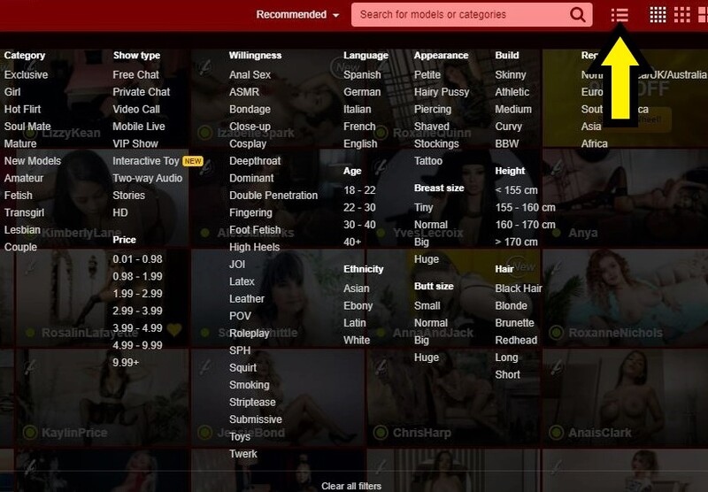 LiveJasmin's filtering and sorting options are the most effective of all premium cam sites