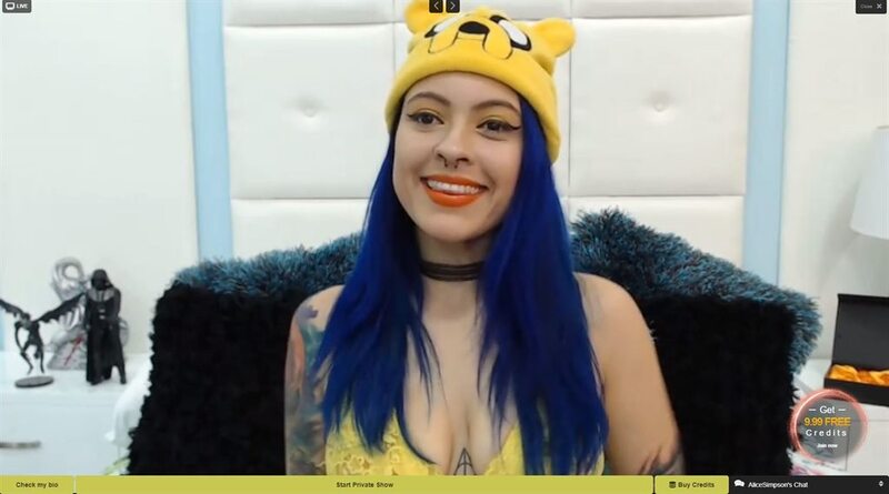 LivePrivates blue haired cam girl in a Jake hat
