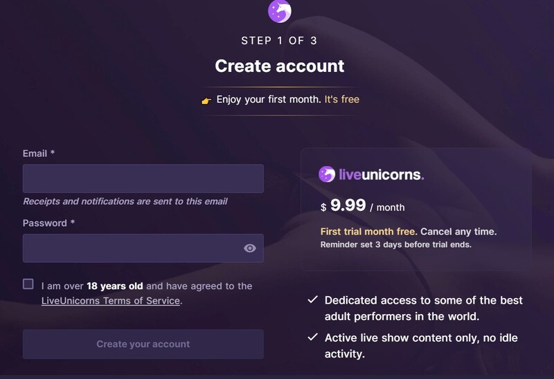 Sign-up with a credit card to become a Liveunicorns member