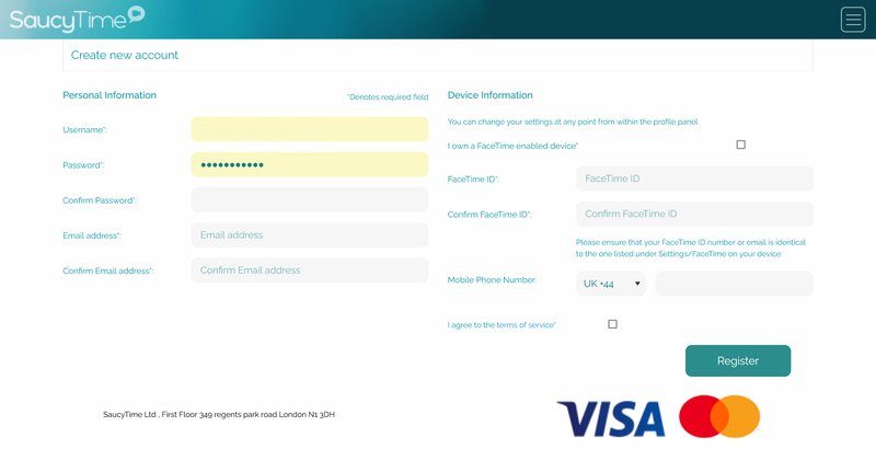 SaucyTime's registraton process is swift and secure