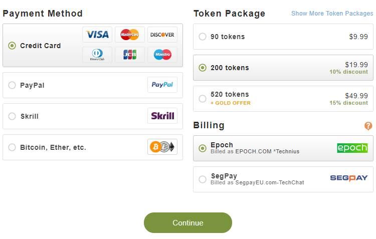 Stripchat prices and payment options