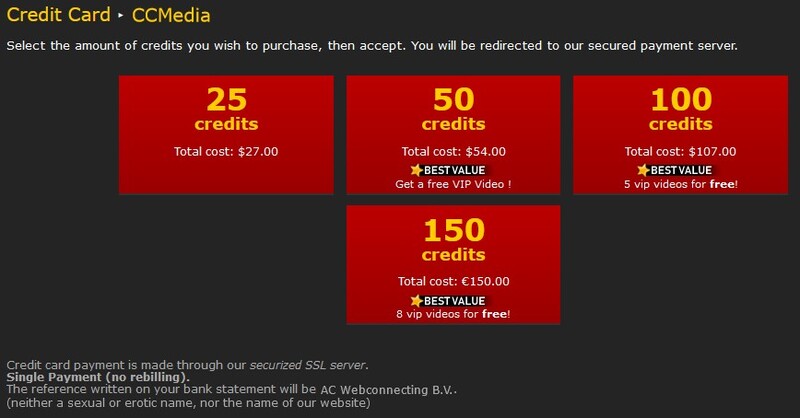 Credit packages on XloveCam