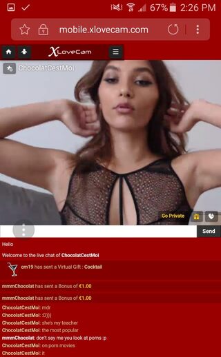 XloveCam's mobile interface